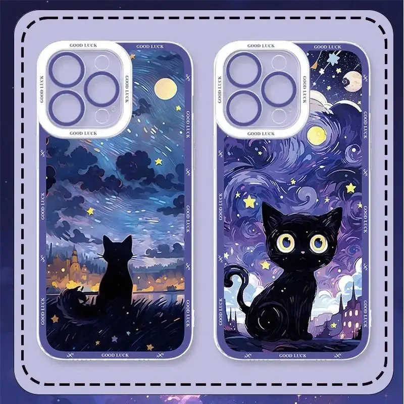 Funda de gato negro de noche estrellada para Samsung Galaxy A55 A54 A35 A14 A23 A24 A34 S24 Ultra S22 S23 Plus S20 S21 FE A52 A53 A32 - imagen 2