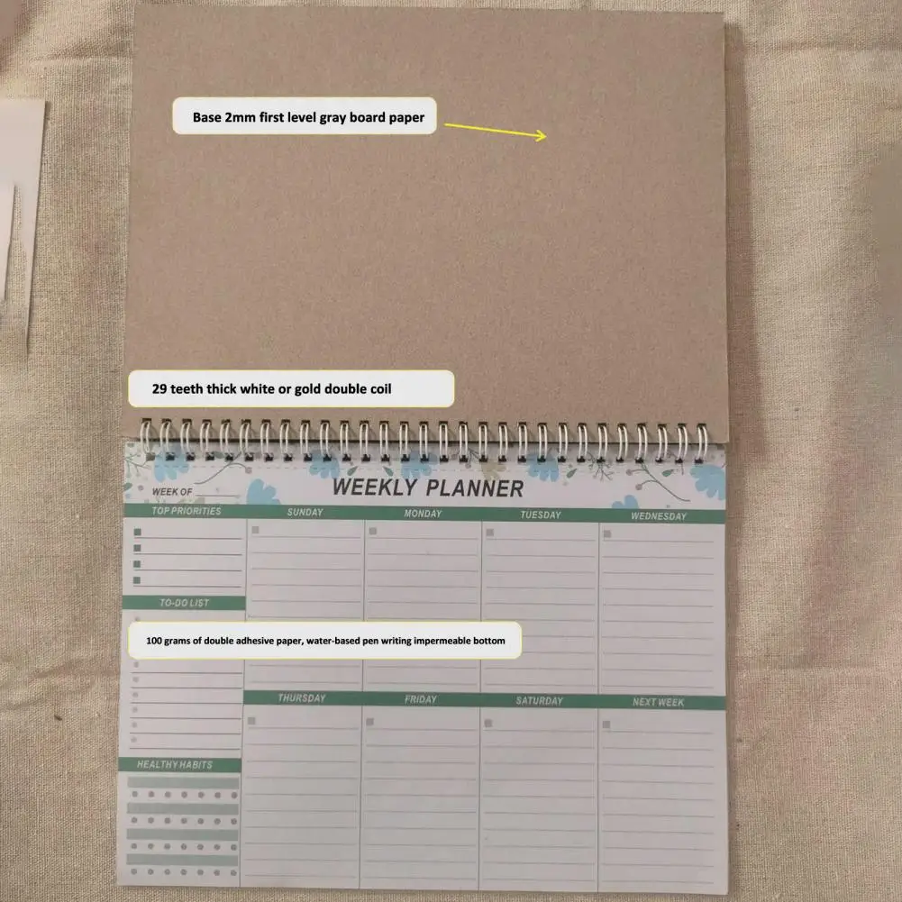 Bloc de notas duradero de papel grueso, planificador semanal con encuadernación de doble cable, organizador eficiente de horarios, diario de oficina, Bloc de notas semanal