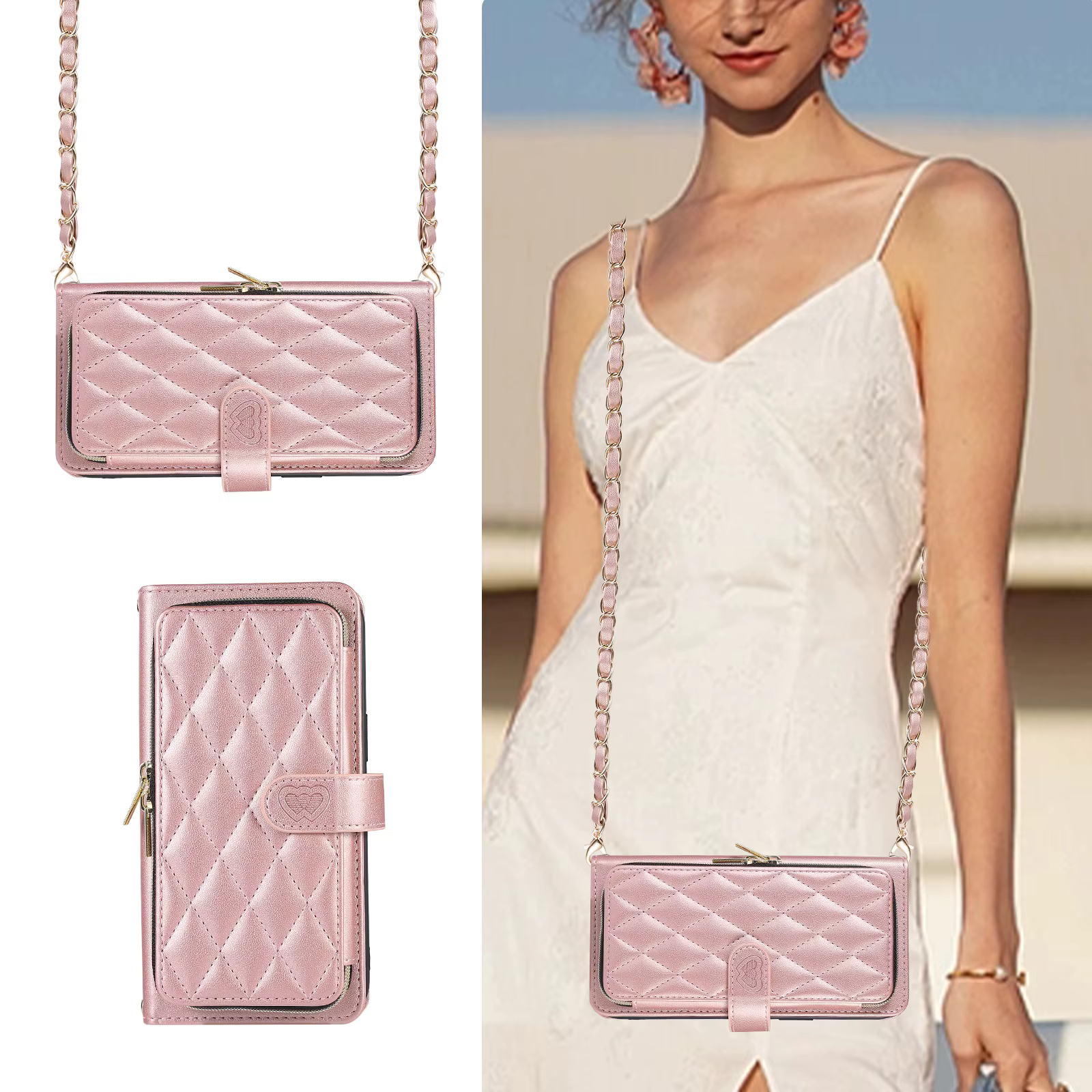 Funda con cordón y cadena de Metal para Xiaomi Redmi Note 12 Pro, cartera con cremallera, 5G, 11, 11S, 10S, 4G, monedero de bolsillo, cubierta cruzada - imagen 3