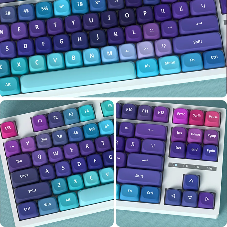 Juego de 121 teclas de perfil MOA colorido, teclas personalizadas, abalorios azules, teclas Sub PBT de cinco tintes laterales para teclado mecánico MX Switch - imagen 4