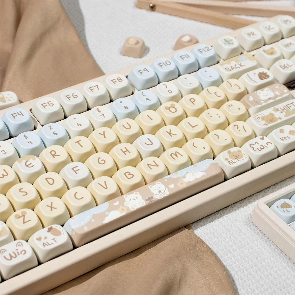 Teclas de oso bonito de 132 teclas, teclas PBT de sublimación térmica de perfil MOA, teclas bonitas personalizadas para teclados mecánicos 64/96 - imagen 4