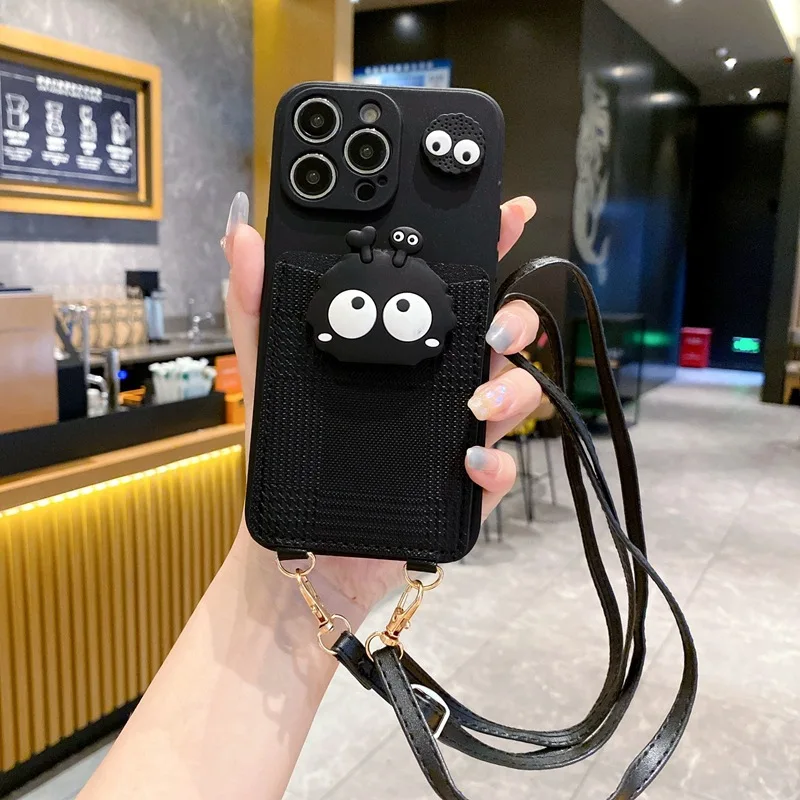 Para Samsung Galaxy S8 S9 S10 S20 S21 S22 S23 S24 FE Plus Ultra funda cruzada bolsa de tarjeta de bola de carbón negra funda de teléfono con cordón - imagen 2