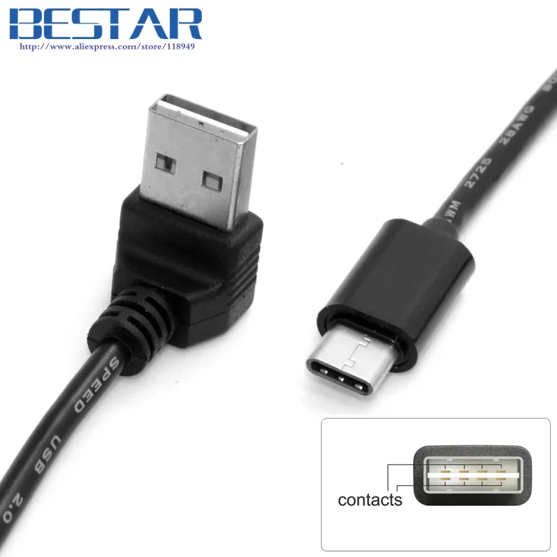 USB-C USB 3.1 Tipo C a USB 2.0 Cable de datos en ángulo arriba y abajo de 90 grados 100 cm 1 m 3 pies para Macbook y tableta