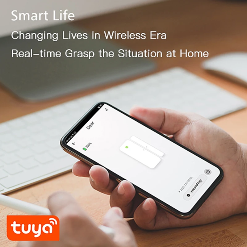 Tuya Smart WiFi en casa Sensor de puerta alarma ventana puerta detectores abiertos/cerrados protección de seguridad voz de vida inteligente para Alexa Google - imagen 5