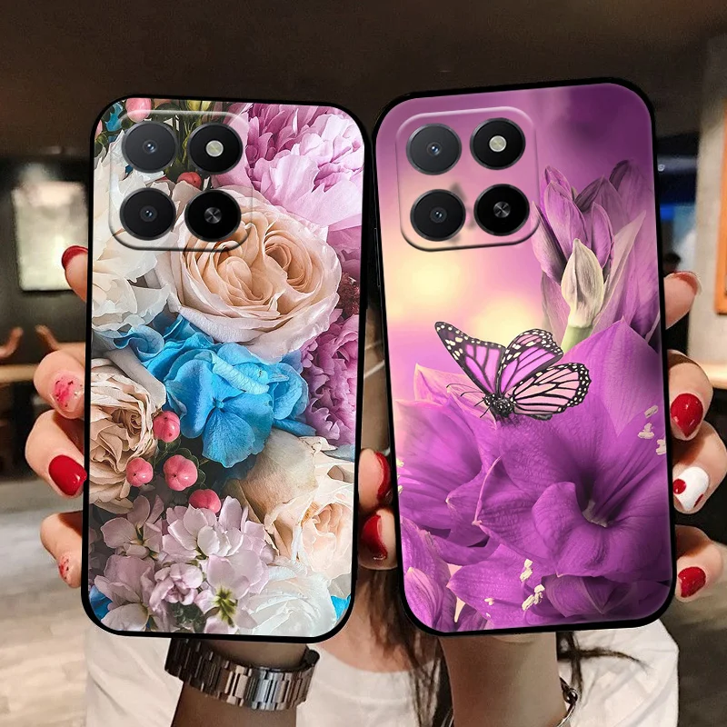 Funda para Honor X8C 4G negro lindas flores suave TPU silicona a prueba de golpes funda de teléfono para Honor X8C HonorX8c Capa Fundas protección - imagen 2