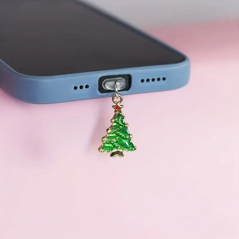 Navidad Santa Claus árbol de Navidad sombrero de Navidad móvil tapón antipolvo colgante para iPhone accesorios decoración tipo C puerto polvo - imagen 2