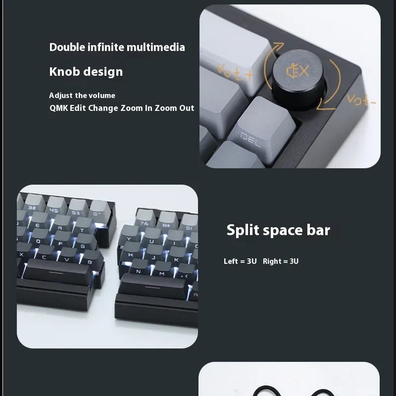 Teclado dividido ST68, Teclado mecánico inalámbrico Bluetooth de 3 modos de intercambio en caliente QMK/VIA, Teclado mecánico para juegos RGB personalizado - imagen 2