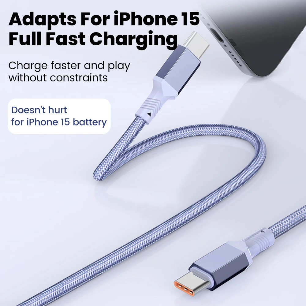 Cable USB C de codo corto de 10CM y 20CM, Cable de datos de carga rápida trenzado de 60W para iPhone 15 16, Huawei, Samsung, Xiaomi, Cable Dual tipo C - imagen 4