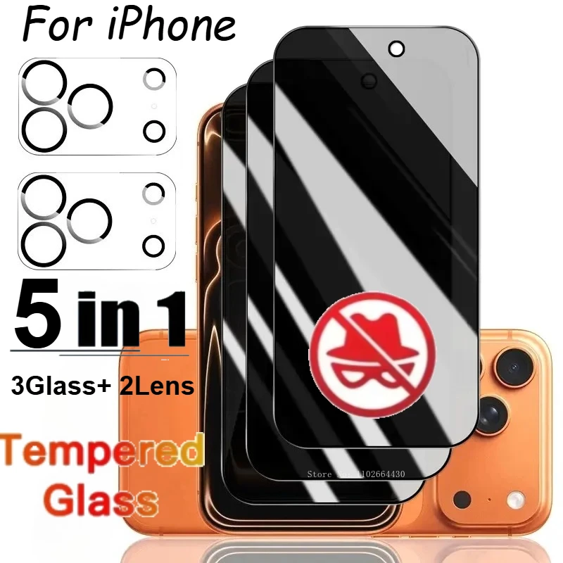 Protector de pantalla completa antiespía de 3 uds para IPhone 17 16 15 14 13 Pro Max Air 16e 12 11 Pro 14 15 Plus con película de lente de cámara de 2 uds