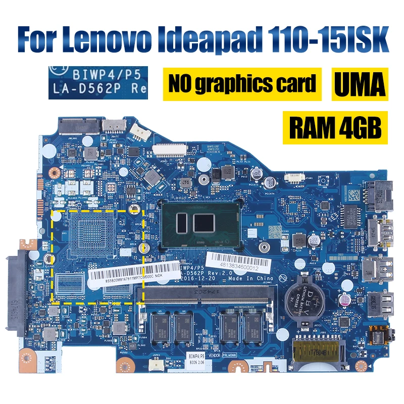 Placa base para portátil Lenovo Ideapad 110-15ISK, 4G, LA-D562P 5B20L 8290211 5B20L 8287811 Placa base Pentium i3i5i7 de sexta generación - imagen 4