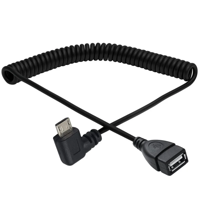 USB 2,0 A hembra en espiral a ángulo izquierdo y derecho 90 grados MICRO USB B 5 pines macho espiral OTG cable adaptador - imagen 5