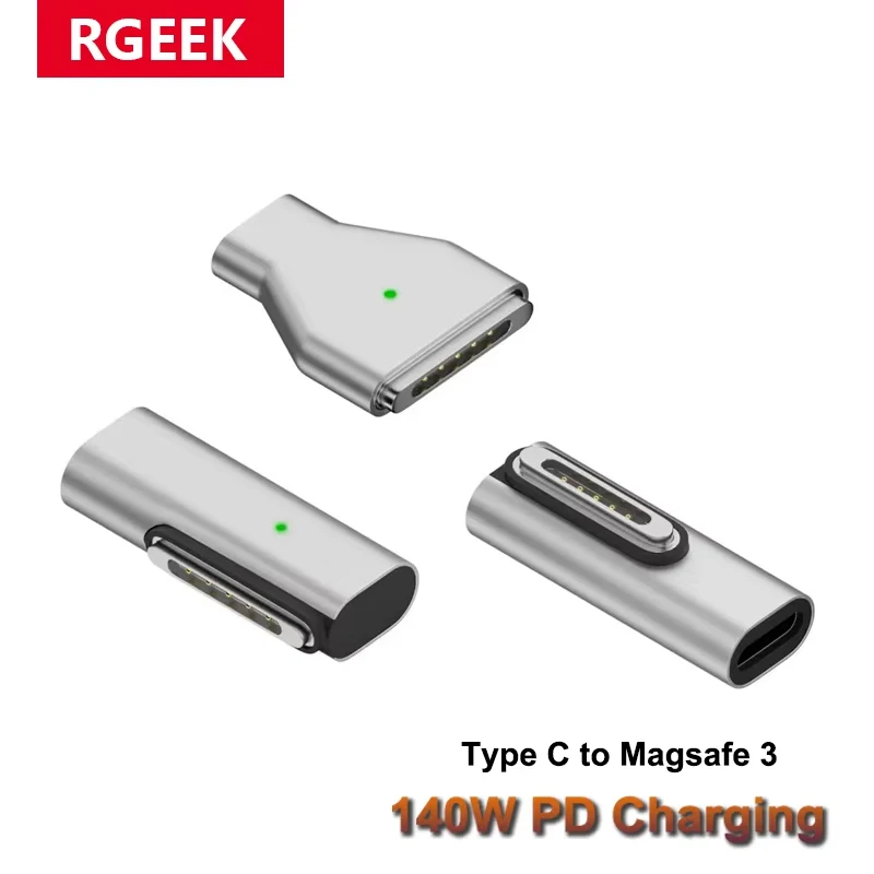 RGEEK 140W PD tipo C hembra a Magsafe 3 conector convertidor 28V 5A adaptador magnético de USB-C para ordenador portátil para MacBook Air/Pro