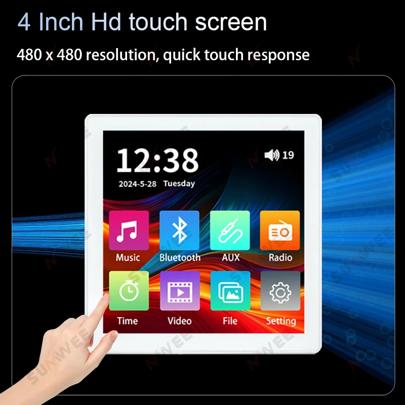 Pantalla táctil de 4 pulgadas, amplificador mínimo de pared, panel de Audio inteligente para el hogar, estéreo, Bluetooth, sonido, sistema de música de fondo, altavoz de techo - imagen 3