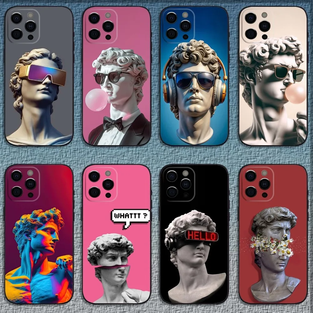 Funda de teléfono de Arte de silicona de gran estatua de David para iPhone 16,15,14,13,12,11,Pro,X,XS,Max,XR,Plus,Mini funda negra suave