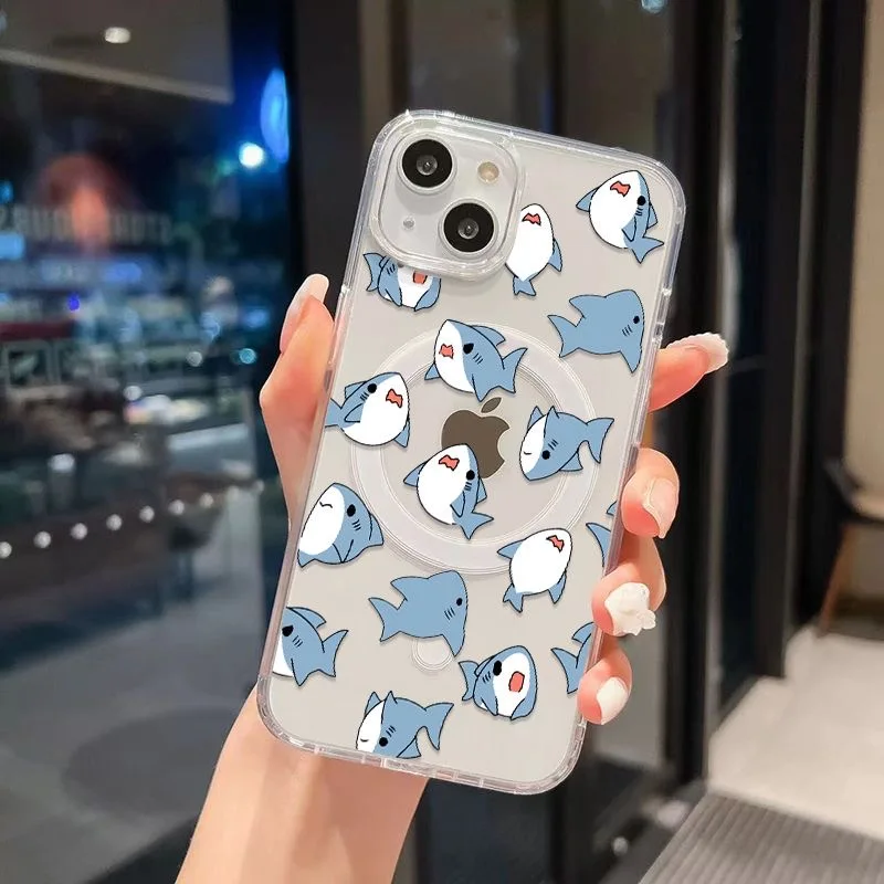 Funda de teléfono magnética Magsafe con dibujos de rana y tiburón para Samsung Galaxy S25 S24 S23 S22 S21 S20 FE Plus Ultra 5G, funda transparente suave - imagen 2