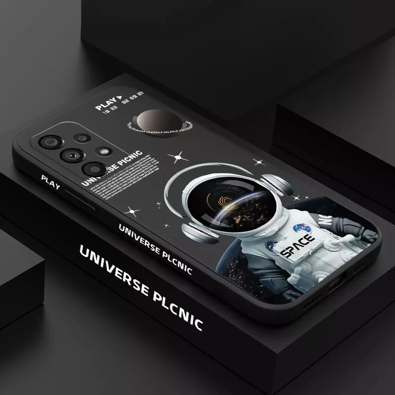 Funda de silicona cuadrada para teléfono Samsung Galaxy, carcasa con diseño creativo de astronauta y Planeta para modelos A13, A23, A33, A53, A73, 5G, A32, A52, A52s, A72, A51 y A71