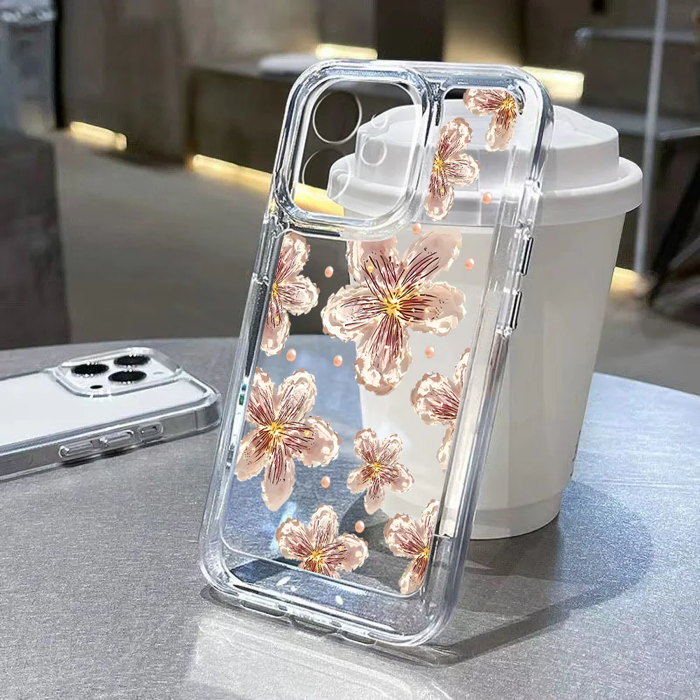 Transparent Soft Phone Case For iPhone 16 Funda iPhone 11 13 14 15 12 Pro Max XR X Xs 7 8 Plus 16promax Silicone Flower Covers