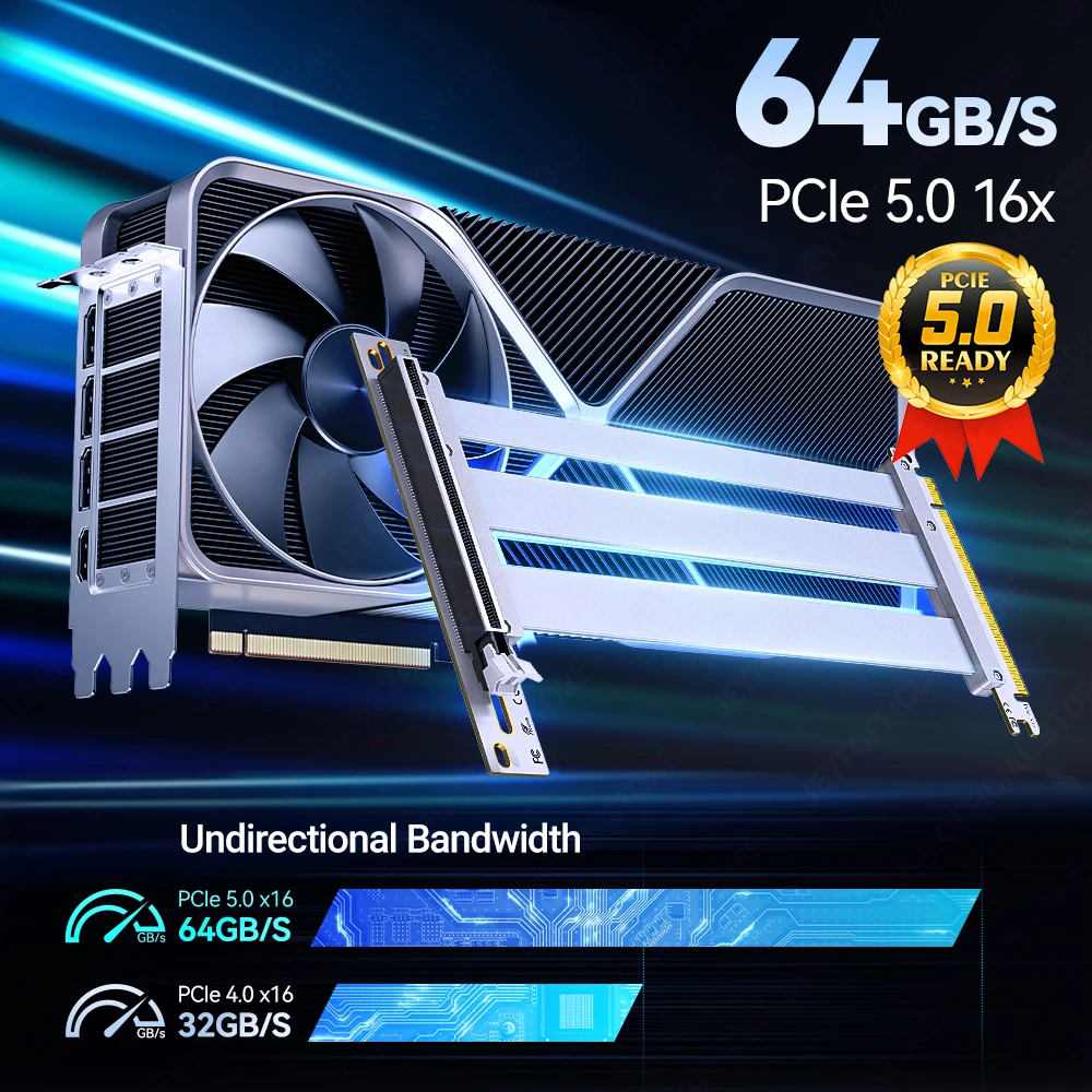 JEYI PCIe 5,0 X16 Cable elevador-Cable de extensión GPU Gen 5 para PCIe 5,0/4,0, WRX80/TRX40, RTX 4090/5090 y RX 7900 XTX 90 °   Ángulo - imagen 3