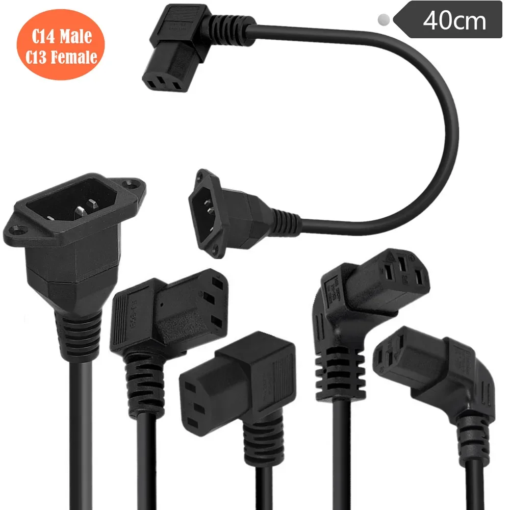 Cable de extensión de fuente de alimentación C13 de 90 grados, 3 pines hembra a C14, 3 pines macho, PDU, para ordenador, LED, HDTV, Monitor y escáner, 0,4 m
