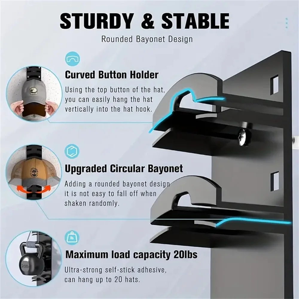 Nuevo estante para sombreros de béisbol de 10 rejillas, estante de almacenamiento para sombreros, colgador de armario para ahorro de espacio, exhibición de sombreros para la pared y la puerta para tienda en casa - imagen 5