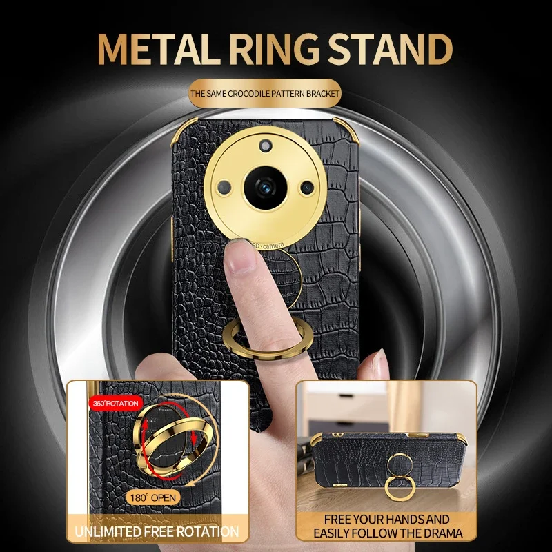 Para Realme Narzo N55 70X 60 Pro 5G N53 funda de teléfono con soporte de anillo magnético textura de cocodrilo fundas de funda suave de silicona de cuero - imagen 3
