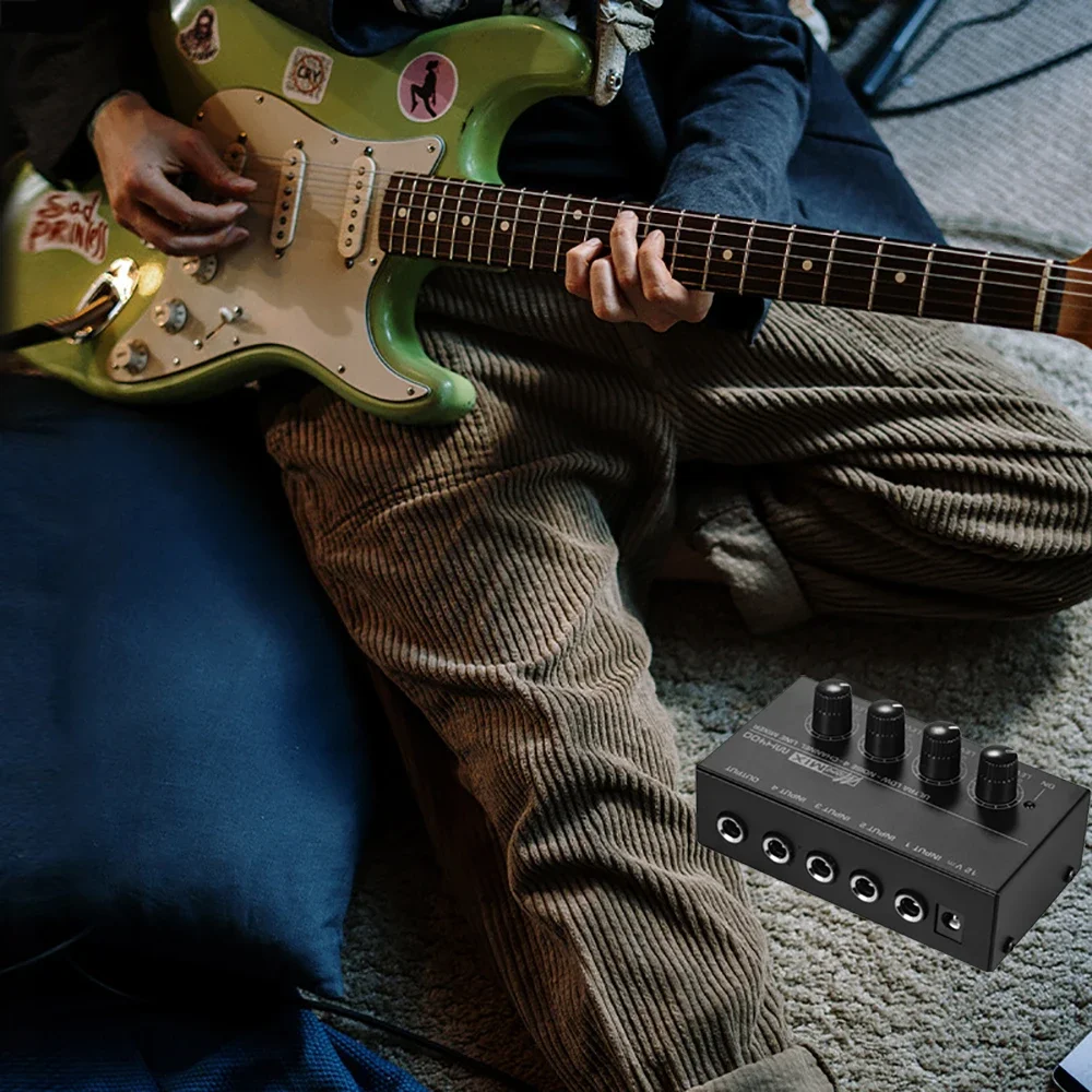 Mini mezclador de sonido de 4 canales Mezclador de línea DC 12V Mezclador de audio de fácil operación Ruido ultrabajo 4 entradas 1 salida con adaptador de corriente - imagen 3