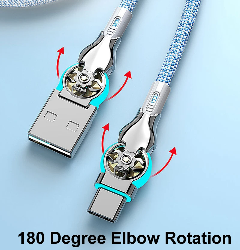 Trenzado 1m 2m 65W 6A USB rápido A tipo A a tipo C Micro carga súper rápida datos de rotación de codo de 180 grados Cable de 480Mbps para iPho - imagen 2