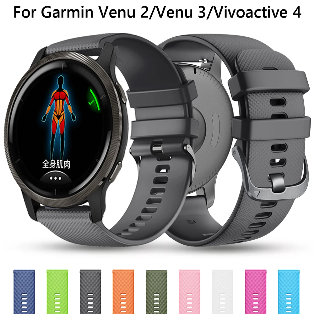 Correa de silicona para reloj Garmin Venu 2 3 Vivoactive 4, accesorios de 22mm Forerunner 965 265 255 745, pulsera