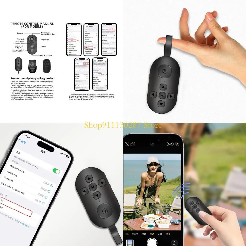 J1HC Multifunción Compatible Auto-Timer Selfie recargable Remoto 7 teclas 7 teclas