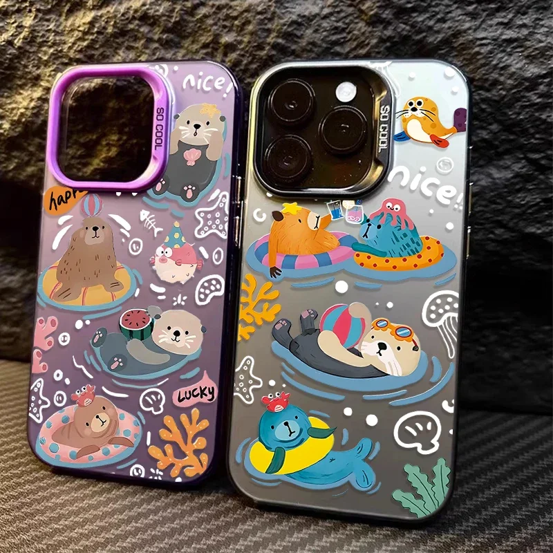 Bonita funda de PC Capybara Sea Otter para Xiaomi POCO X6 X5 X3 NFC F3 F4 GT F5 F6 M6 Pro 4G M5S C65 Mi 13T 12T 14 13 12 11 Lite 5G NE - imagen 2