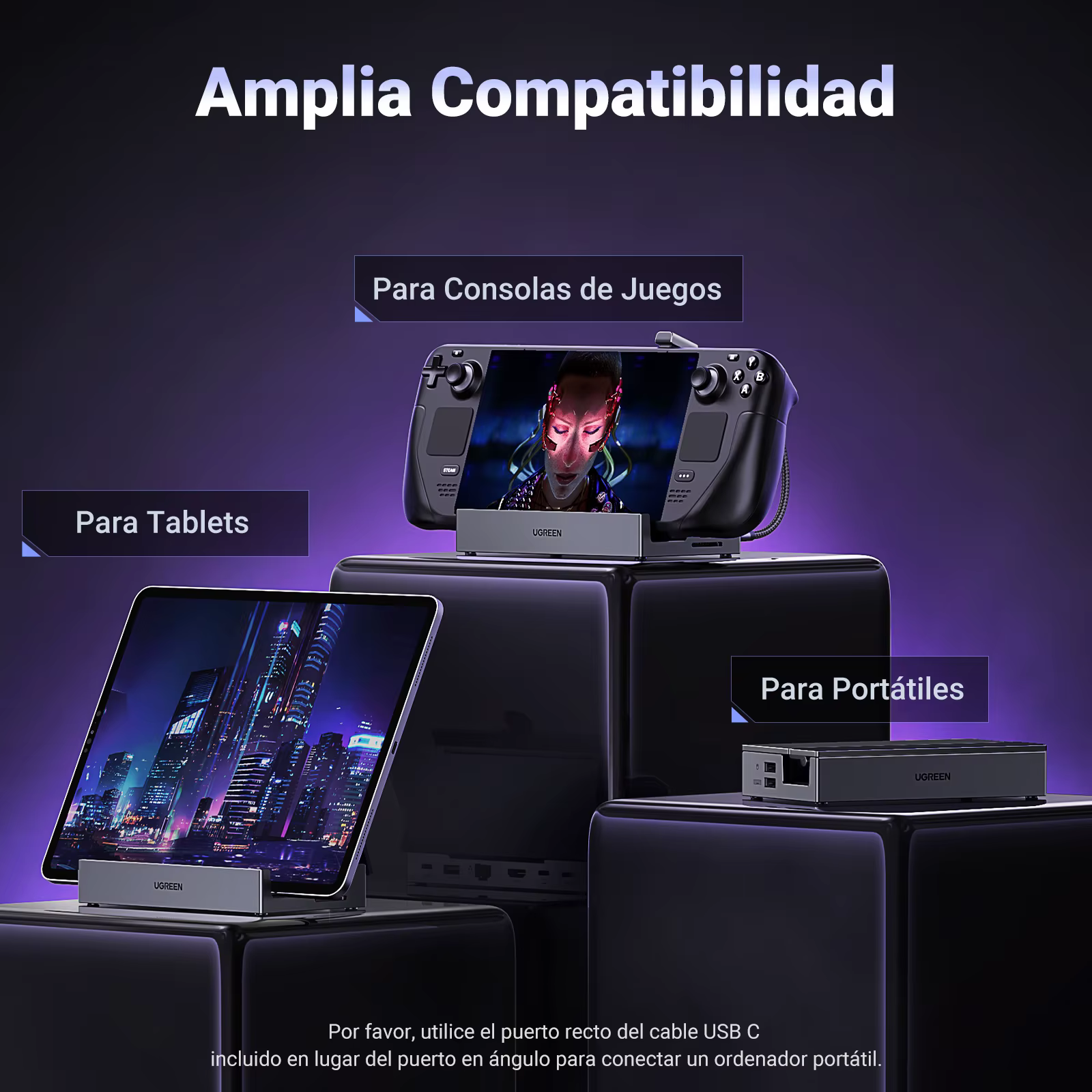 UGREEN Dock USB C 4K 60Hz PD 100W RJ45 para Steam Deck ROG Ally iPhone - imagen 3