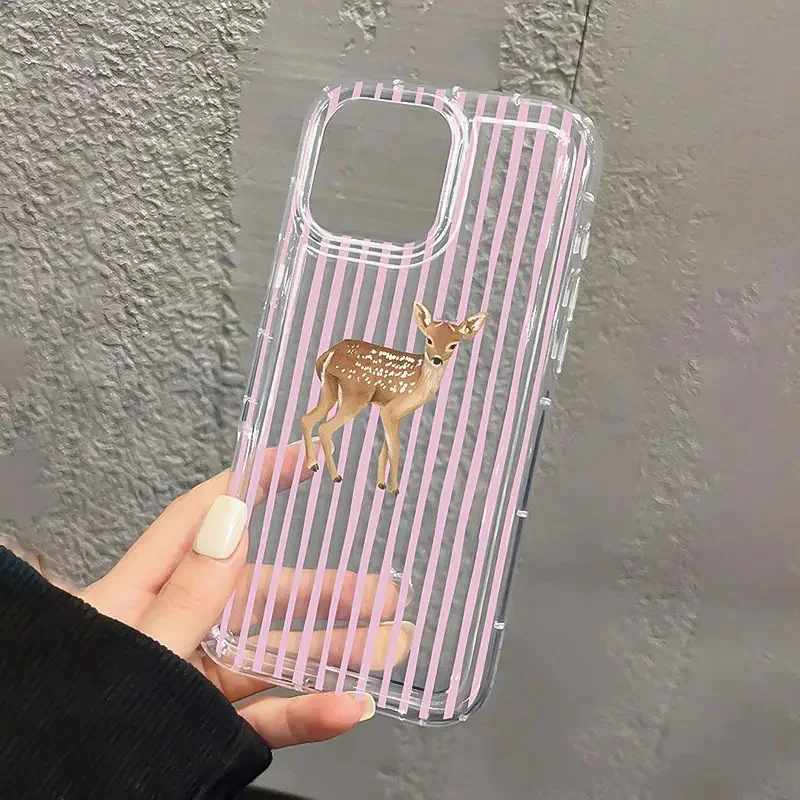 Funda de teléfono con estampado de ciervo y gato a rayas rosas para Xiaomi Mi 14 13 13T 12 12T Pro 11 Lite 5G, funda de Tpu suave con cojín de aire transparente - imagen 3