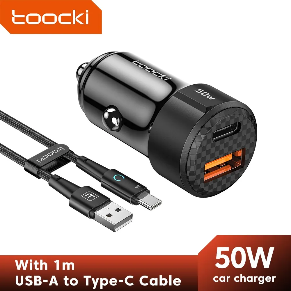 Cargador de coche Toocki, cargador de carga rápida de 50W, cable USB A a tipo C de 66W para iPhone 11 12 13 14, Xiaomi, Cargador rápido de Samsung