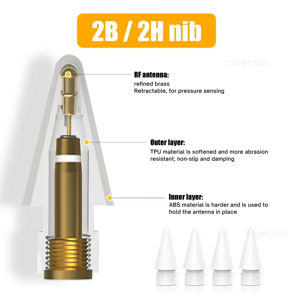 Nueva punta para lápiz Apple, punta para lápiz Apple 1.a 2.a generación 1, 2.a generación, punta de repuesto para lápiz 2H 2B 4,0, punta transparente - imagen 4