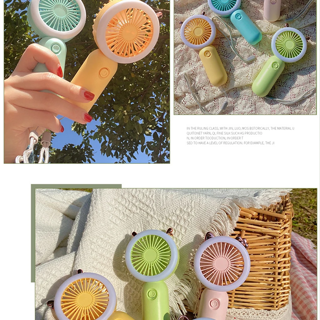 Ventilador portátil compacto ABS con luz nocturna LED y viento fuerte para viajes y compras incorporado-amarillo verde - imagen 3