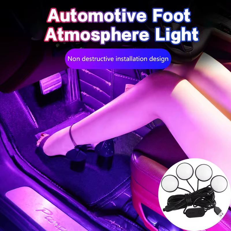 Luz LED ambiental para pie de coche, luz nocturna RGB con USB, iluminación de ambiente de neón, lámpara ambiental Interior para coche, luz decorativa de ambiente