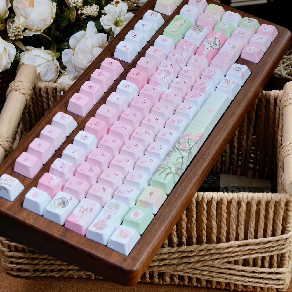 Teclas de teclado con tema Acacia, rosa, Fc, sublimación térmica de cinco lados, diseño de estilo antiguo, juego de teclas personalizadas - imagen 3