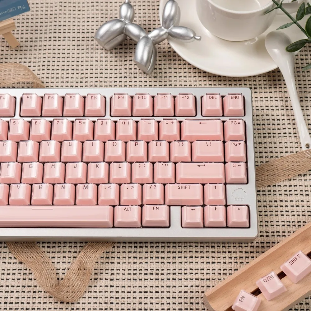 Teclas de cristal rosa de 123 teclas, sublimación térmica ABS de altura OEM translúcida para teclado mecánico 61 68 75 87 104 108 - imagen 3