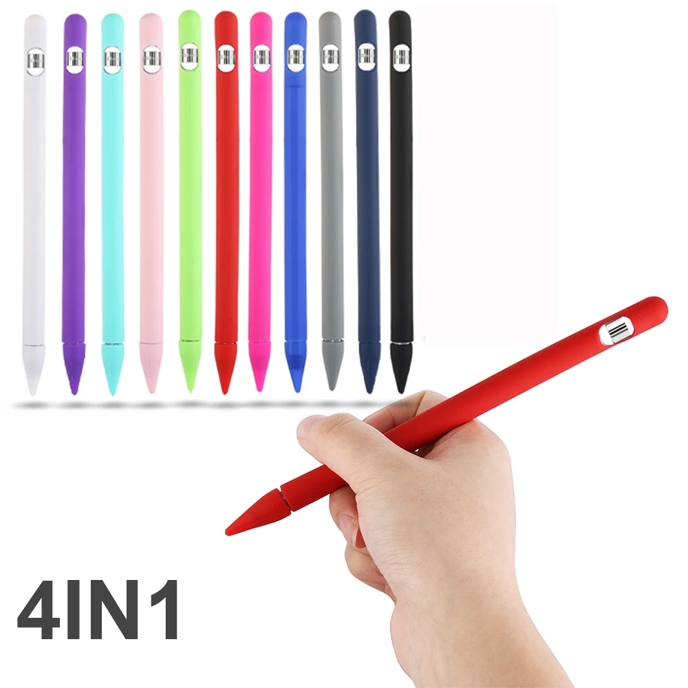Funda de silicona 4 en 1 para lápiz Apple, funda protectora con lápiz inteligente de primera generación, accesorios para Apple Pencil 1