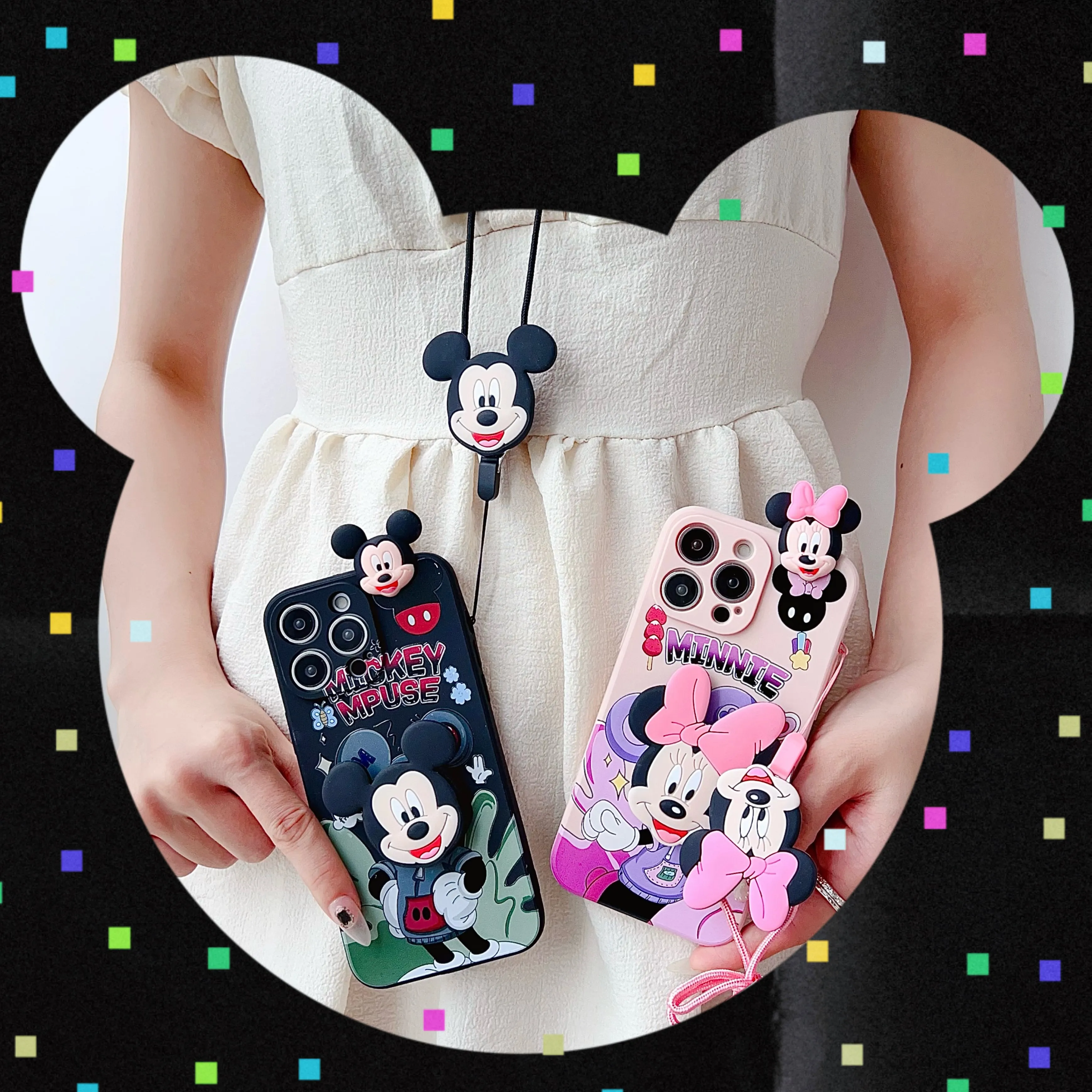 Sudadera con capucha de Minnie para iPhone, funda con soporte y cuerda para iPhone 6, 6s, 7, 8, X, Xs, Max, XR, 11, 12, 13, 14, 15 Pro, SE Max - imagen 2