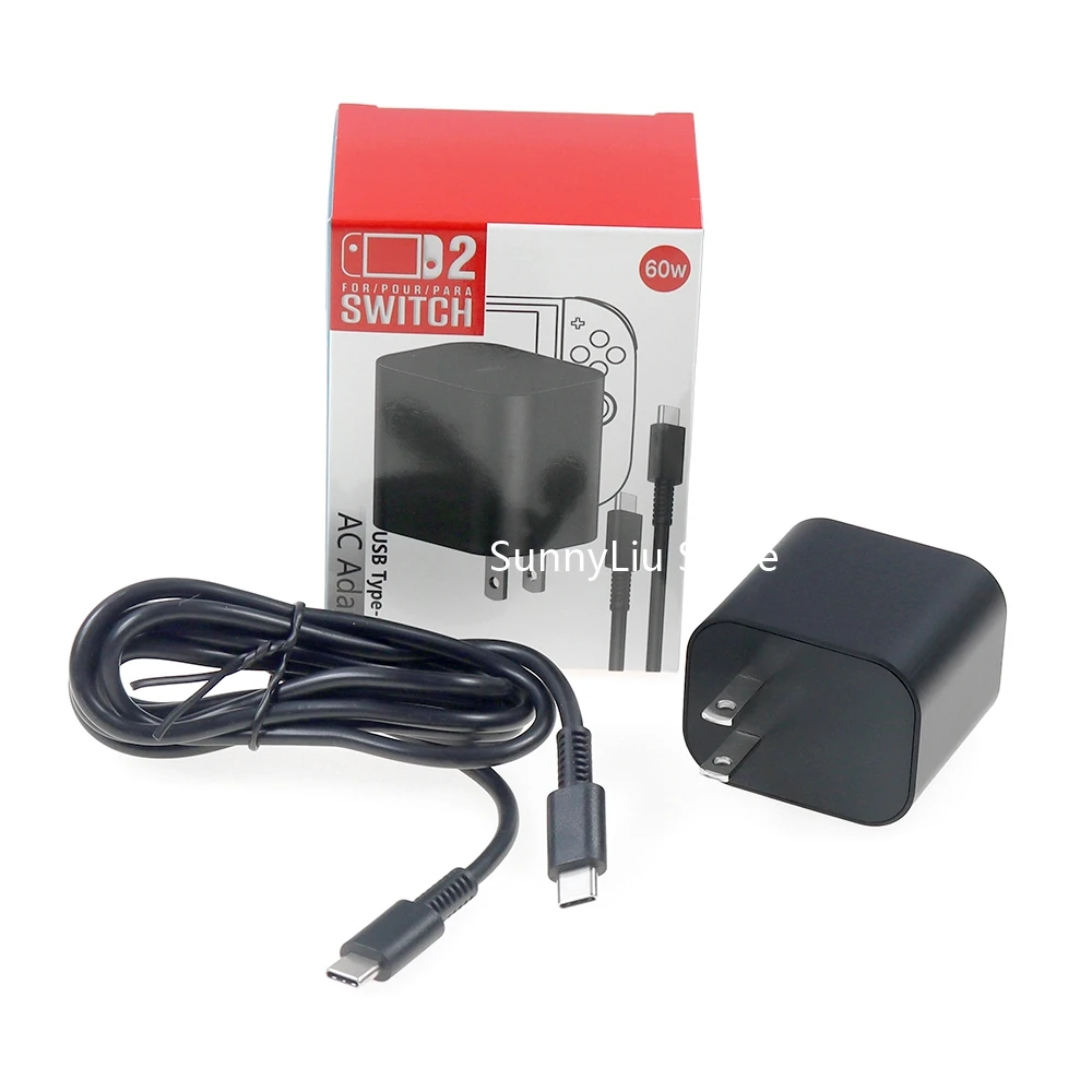 Cargador rápido de 60W CA para interruptor 2, fuente de alimentación tipo C, compatible con modo de TV, cargador de pared para consola, 1 ud.