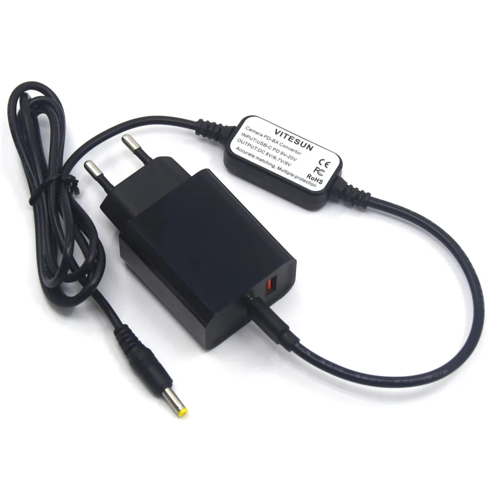 Cable de alimentación USB C + cargador PD para Panasonic DMW-BLC12 BLG10 BLF19 BLH7 DMW-DCC8 DCC9 DCC11 DCC12 Fujifilm CP-W126 batería falsa