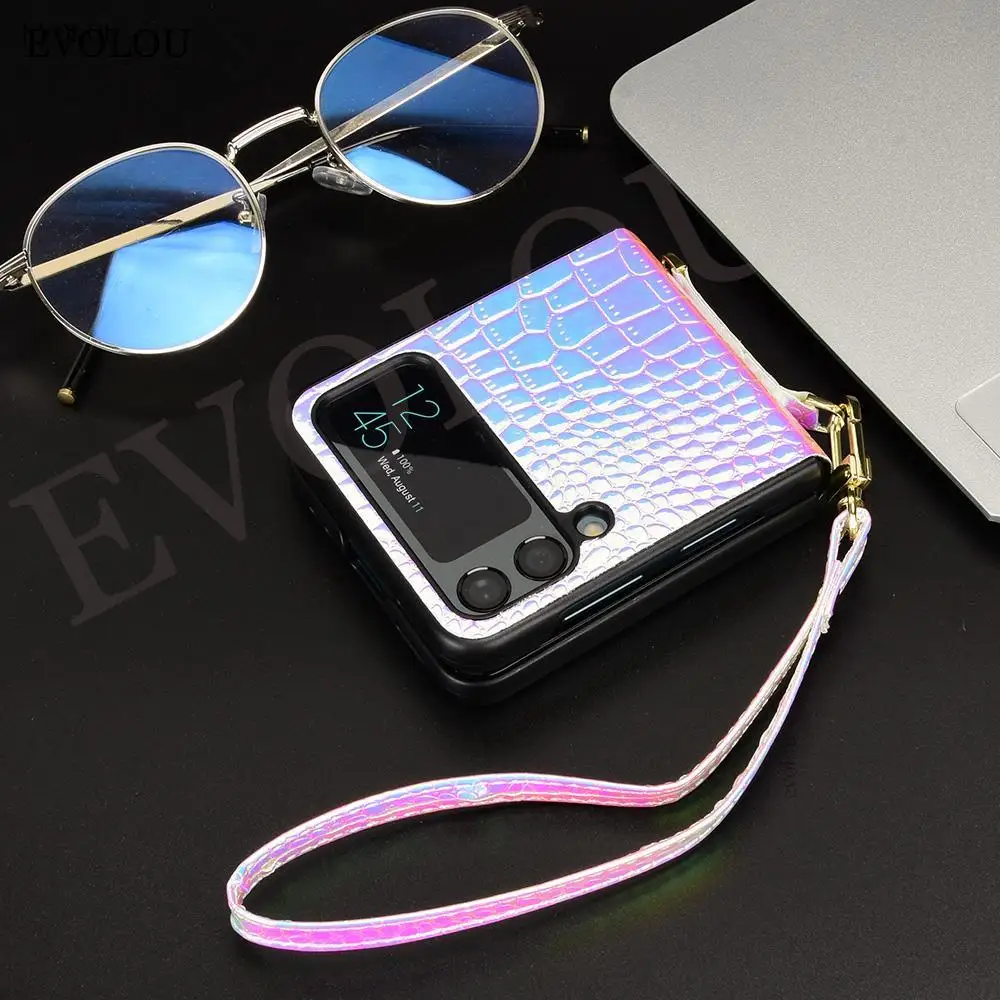 Funda de cuero con correa para Samsung Galaxy Z Flip 5 Flip5, carcasa dura a prueba de golpes, de lujo - imagen 4