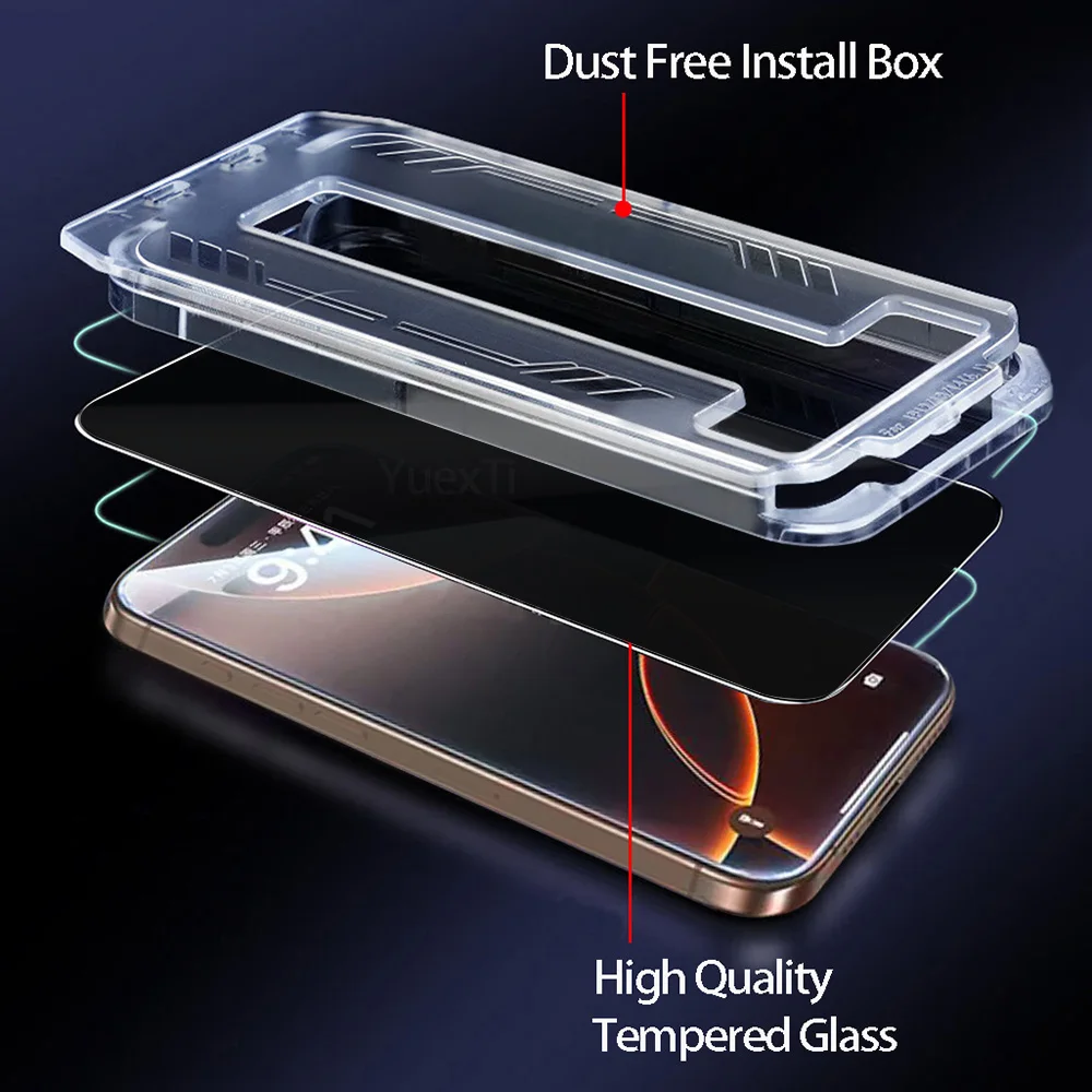 1-3 piezas de vidrio antiespía para iPhone 16 15 14 13 12 11 Pro Max Plus Protector de pantalla de privacidad con caja de fácil instalación sin polvo - imagen 3