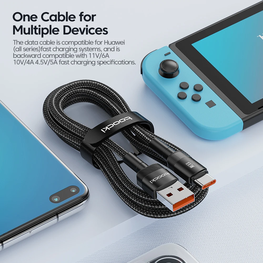 Toocki 100W Cable USB C Cable cargador tipo C de carga súper rápida para iPhone 15 Huawei Honor Samsung Xiaomi USBC Cable de carga de datos - imagen 3