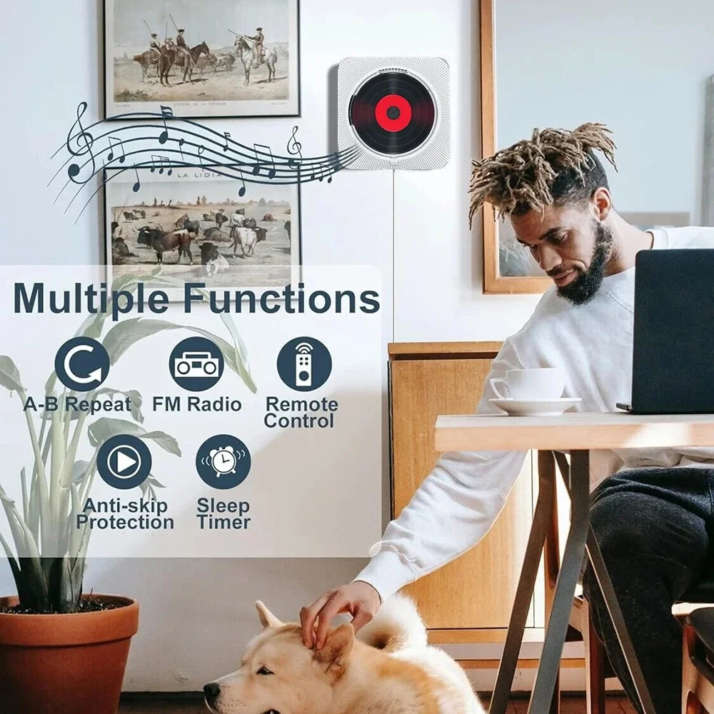 Reproductor de CD portátil Altavoz Bluetooth Reproductores de CD estéreo Pantalla LED Reproductor de música CD montable en la pared con conector para auriculares de 3,5 mm - imagen 3