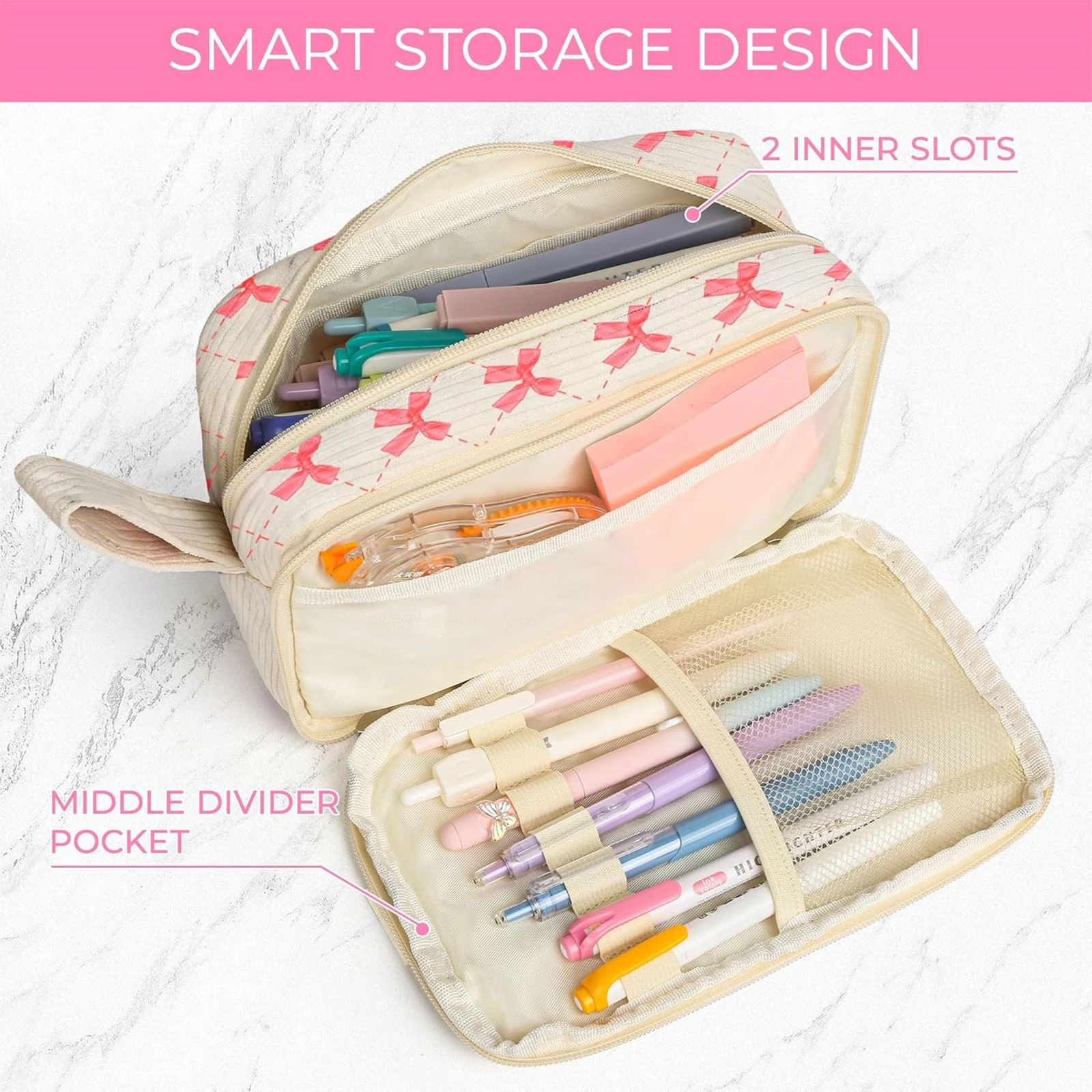 Bolsa de lápices con cremallera y compartimento, estuche de bolígrafo con asa portátil, bolsa de almacenamiento de papelería elegante de gran capacidad para el hogar, la oficina y la escuela - imagen 5