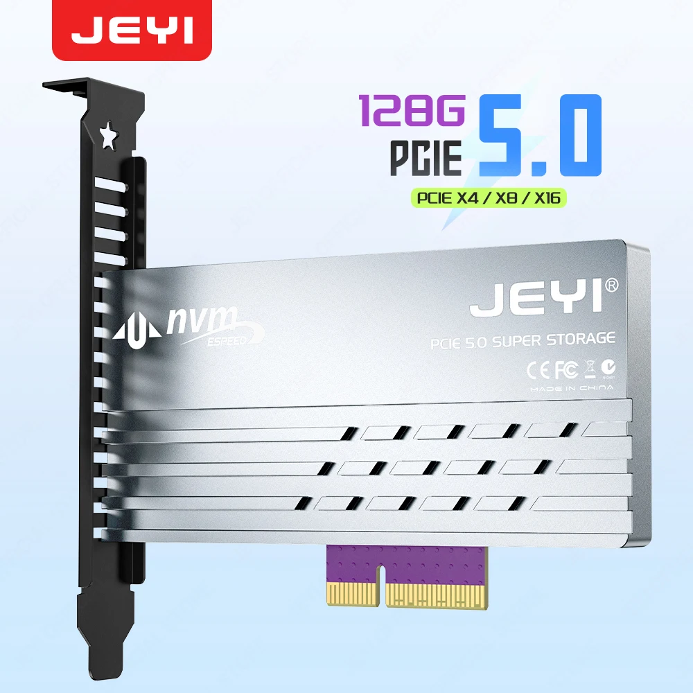 Tarjeta adaptadora JEYI PCIe 5,0 a M.2 NVMe, convertidor PCIe X4/X8/X16 a M2 SSD de alta velocidad con disipador térmico de refrigeración para SSD Gen5 de 128Gbps