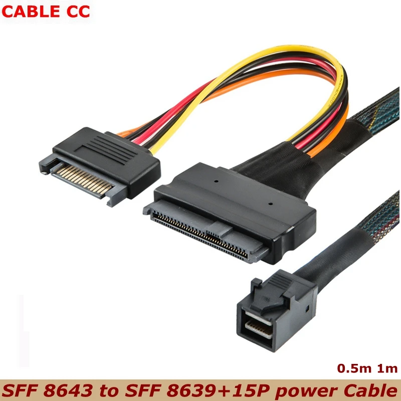 Mini Cable de SFF-8639 SAS 100 SFF 3,0 a U.2, conector hembra SATA de 15 Pines, Cable de alimentación SSD de 12 Gb/S, 50cm, 8643 cm, nuevo