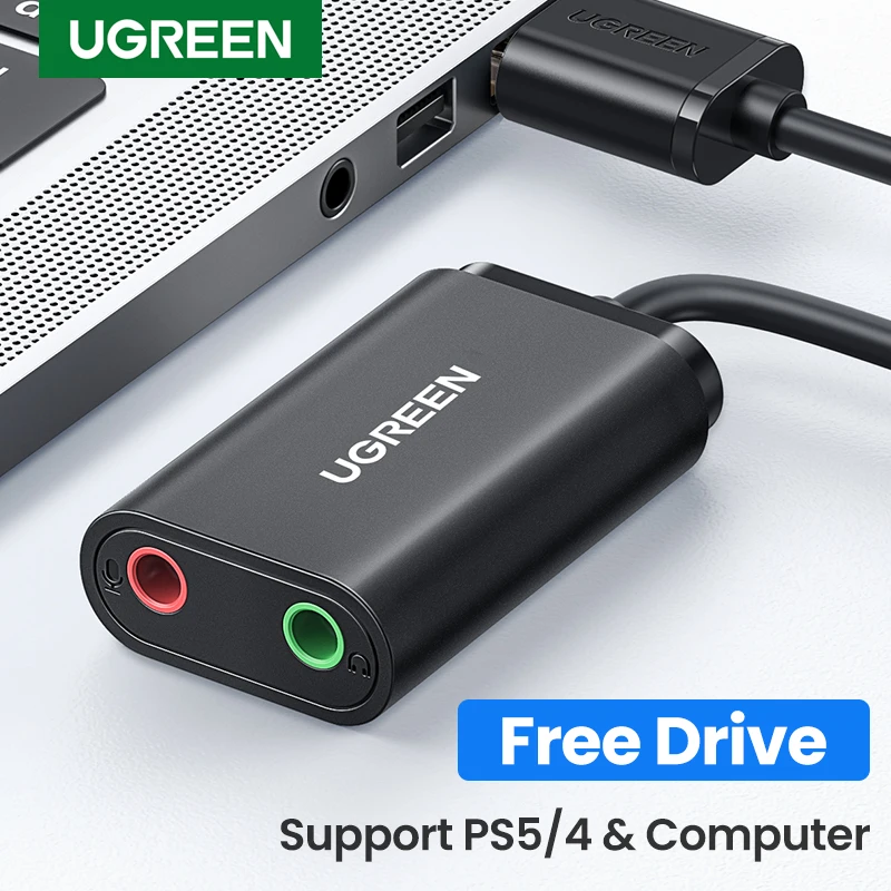 UGREEN-tarjeta de sonido con interfaz USB para auriculares, Adaptador de Audio con micrófono para ordenador PS4 5, tarjeta de sonido externa - imagen 2